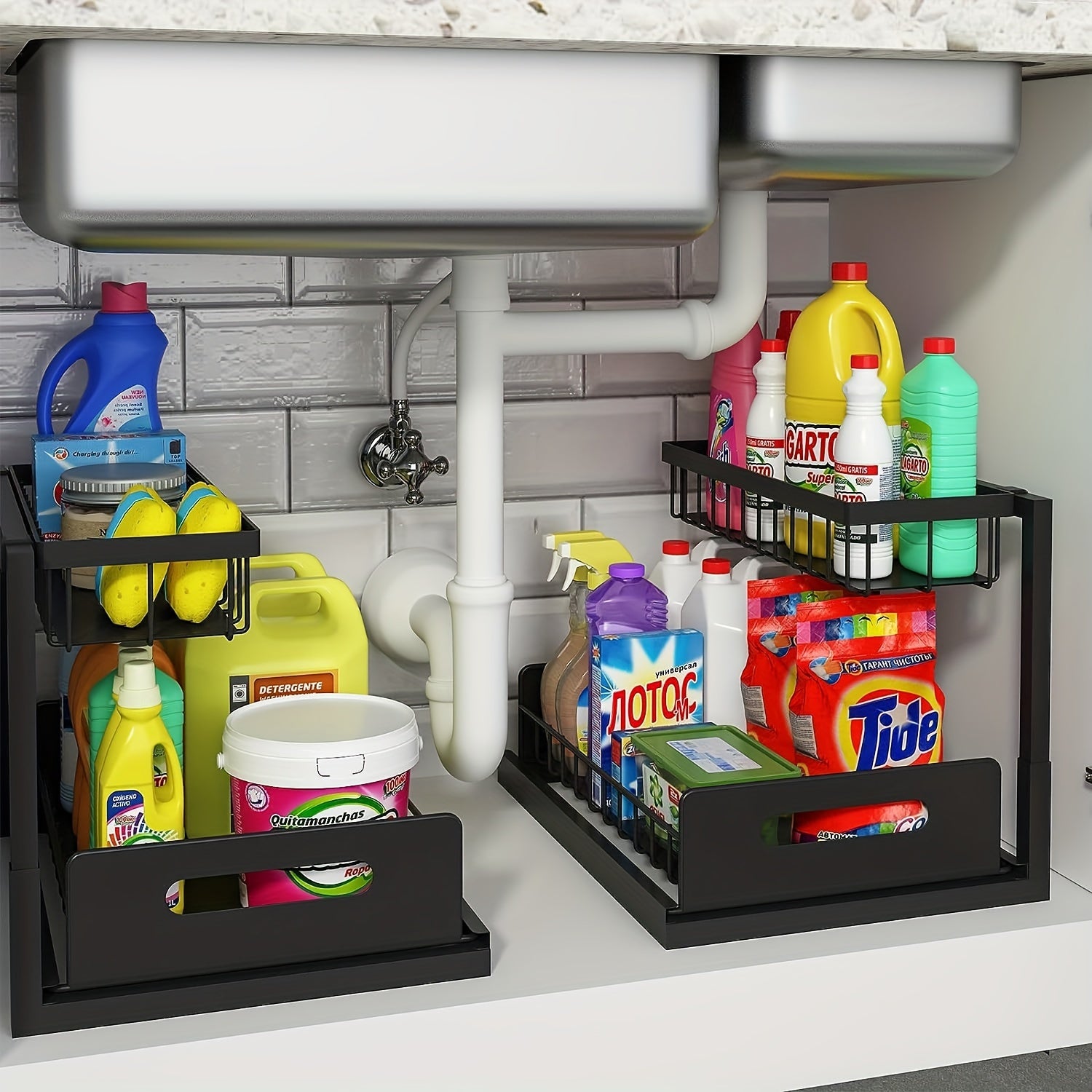 2-Tier Under Sink Organizer – Pull-Out Storage Shelf