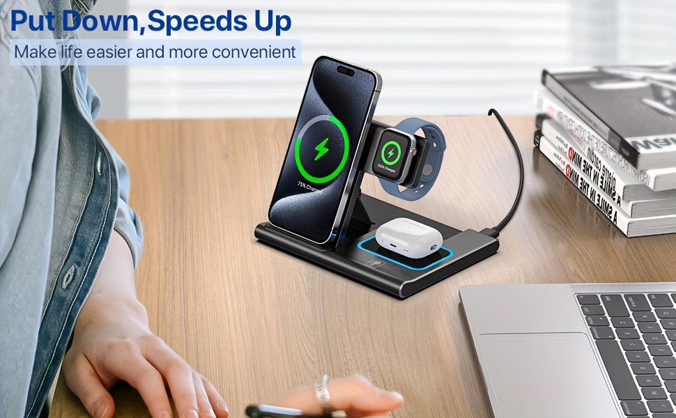 3-in-1 Wireless Charger - Portable Fast Charging for iPhone, Apple Watch & AirPod