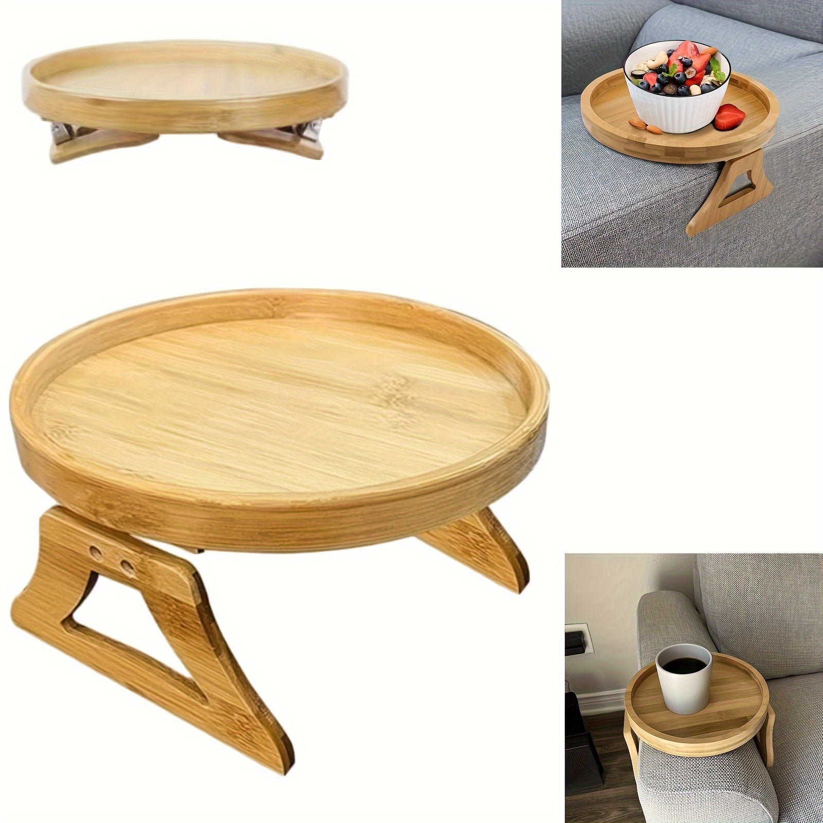 Foldable Wooden Breakfast Tray - Adjustable Sofa Armrest Table