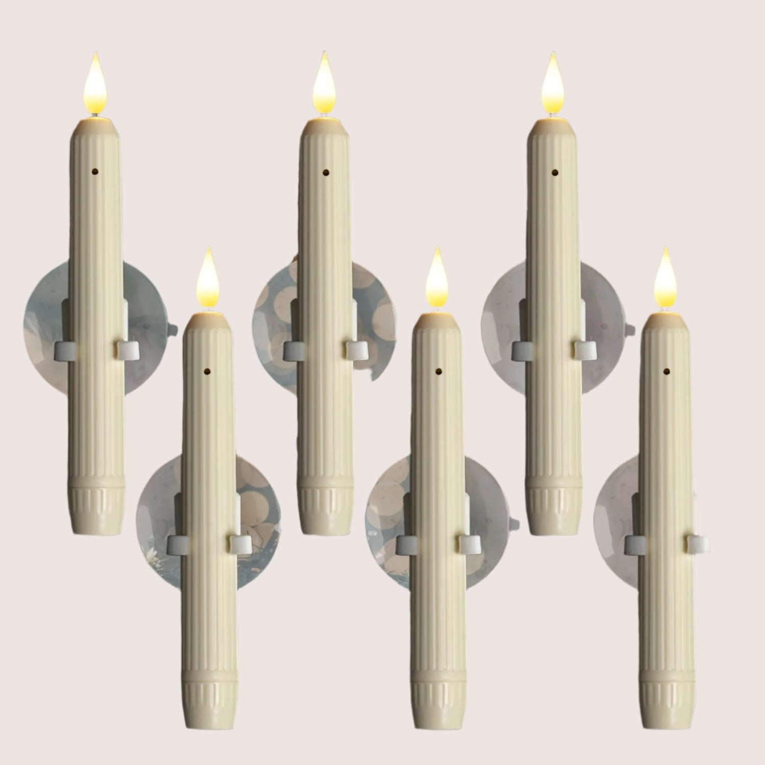 6PCS Dusk to Dawn Window Candles with Sensor - Ivory LED Flameless Taper Candlesticks