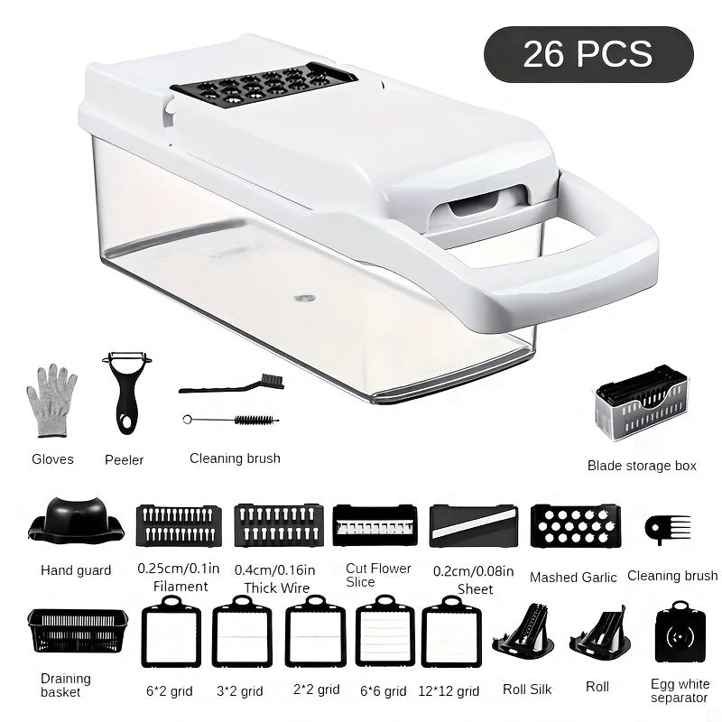 16PCS Vegetable Slicer & Chopper - Interchangeable Blades for Easy Cutting