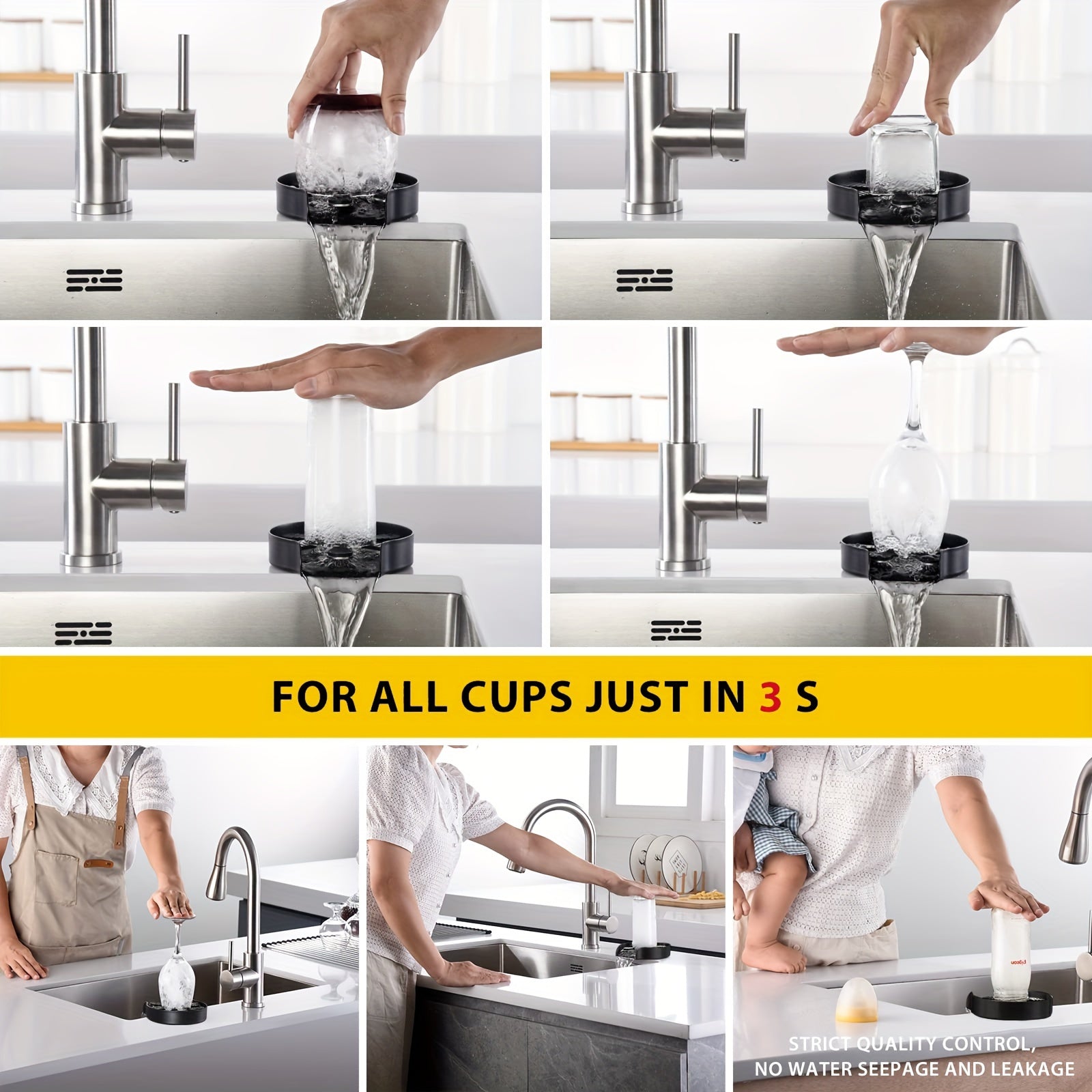 Glass Rinser Cup Washer - Heavy Duty Stainless Steel for Kitchen Sink