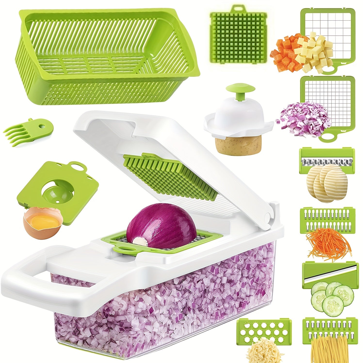 16PCS Vegetable Slicer & Chopper - Interchangeable Blades for Easy Cutting