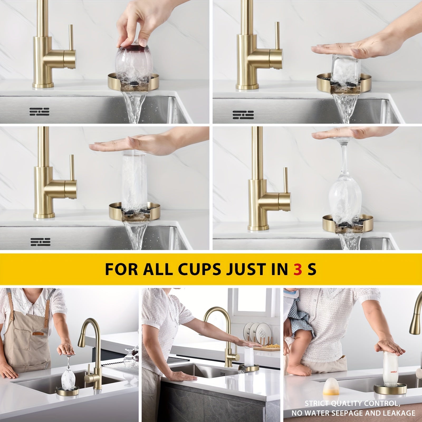 Glass Rinser Cup Washer - Heavy Duty Stainless Steel for Kitchen Sink