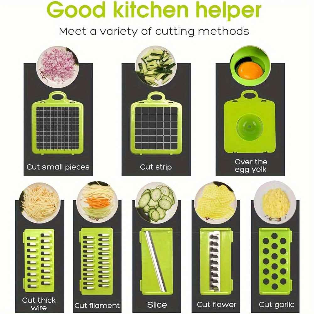 16PCS Vegetable Slicer & Chopper - Interchangeable Blades for Easy Cutting
