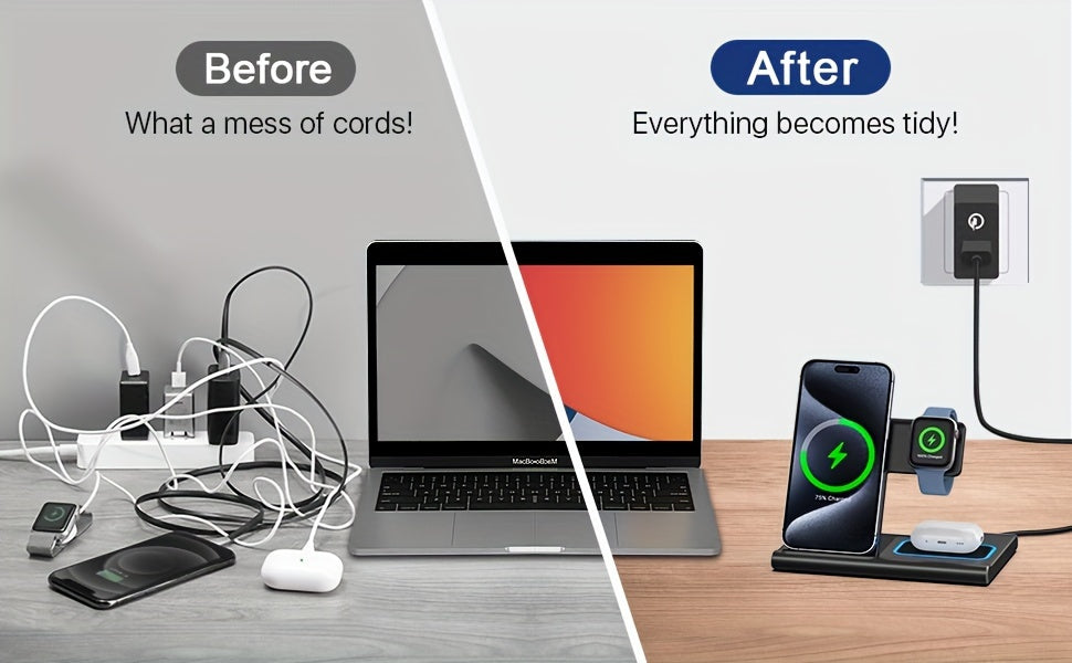3-in-1 Wireless Charger - Portable Fast Charging for iPhone, Apple Watch & AirPod