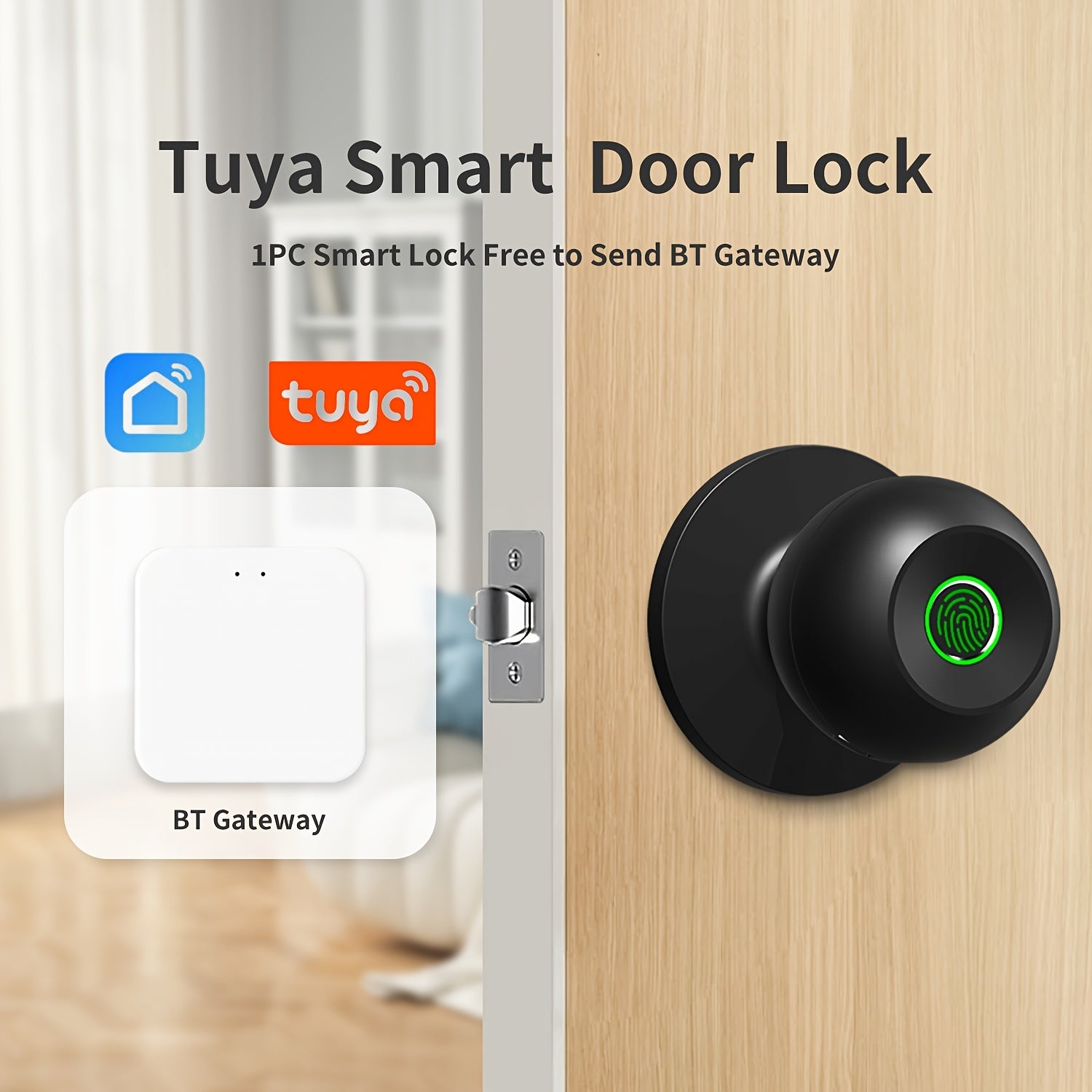 3-in-1 Smart Door Lock - Wireless Fingerprint Knob with USB Charging & Key Access