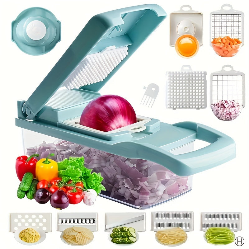 16PCS Vegetable Slicer & Chopper - Interchangeable Blades for Easy Cutting