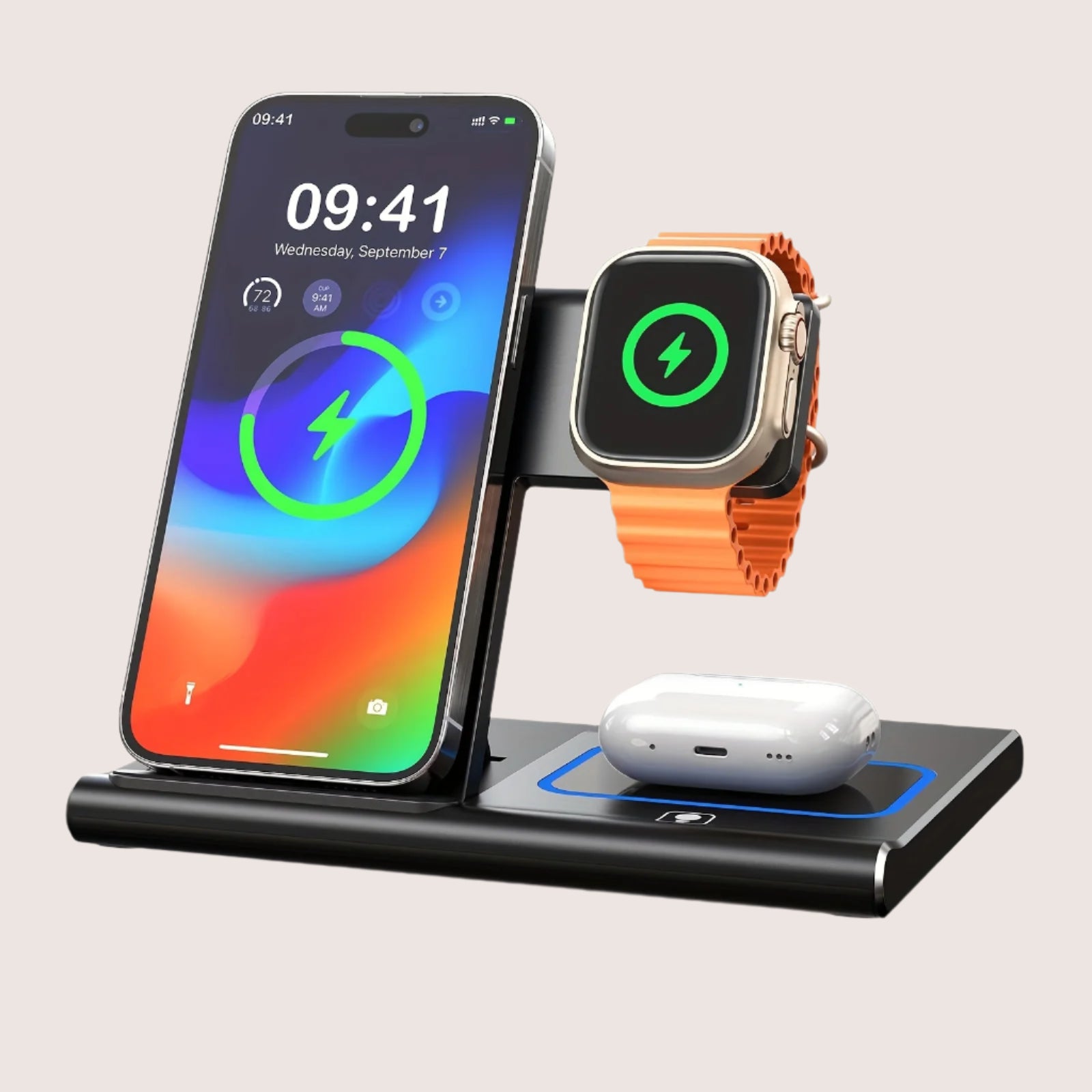 3-in-1 Wireless Charger - Portable Fast Charging for iPhone, Apple Watch & AirPod