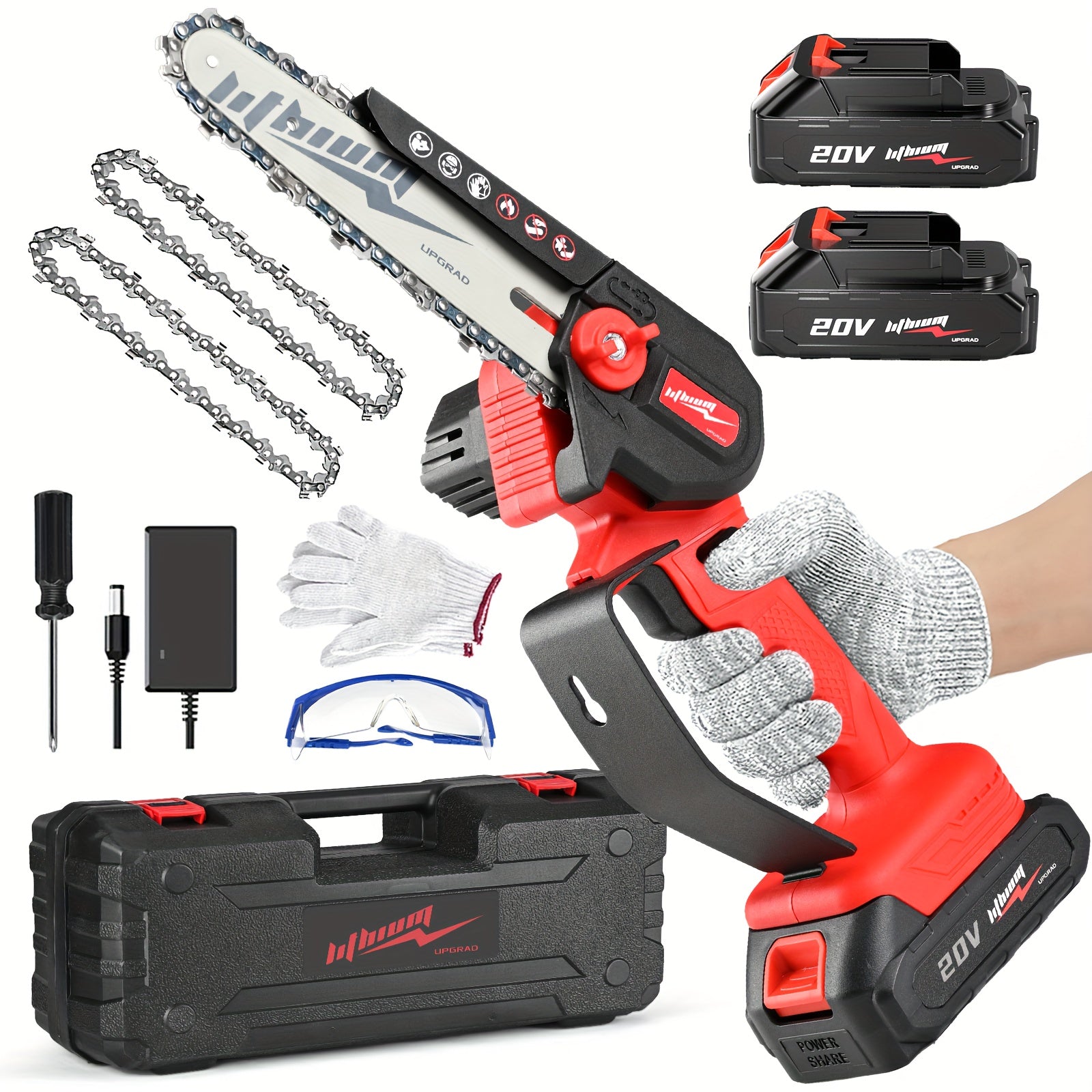Compact Cordless Chainsaw - Rechargeable Handheld Pruning Tool with Dual Batteries