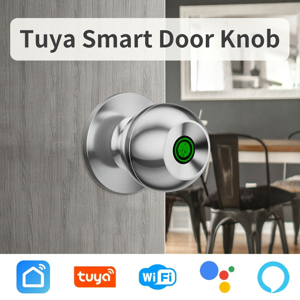 3-in-1 Smart Door Lock - Wireless Fingerprint Knob with USB Charging & Key Access