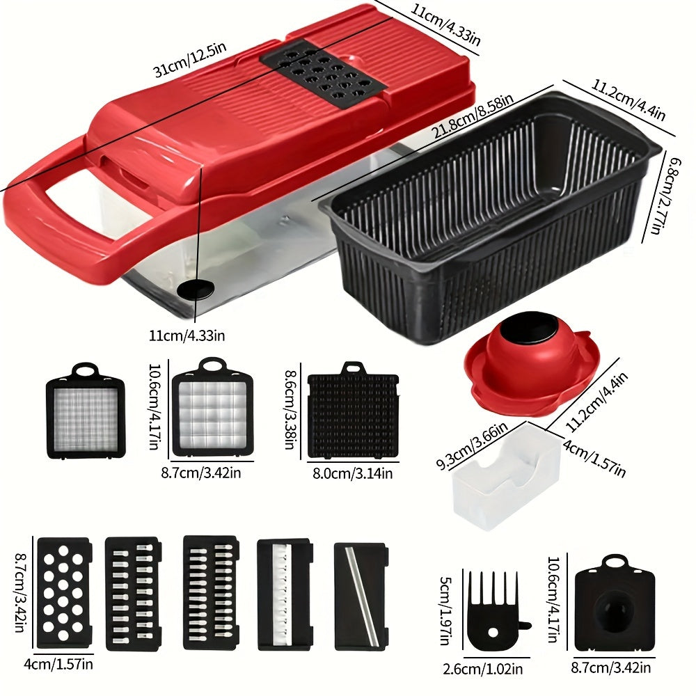 16PCS Vegetable Slicer & Chopper - Interchangeable Blades for Easy Cutting