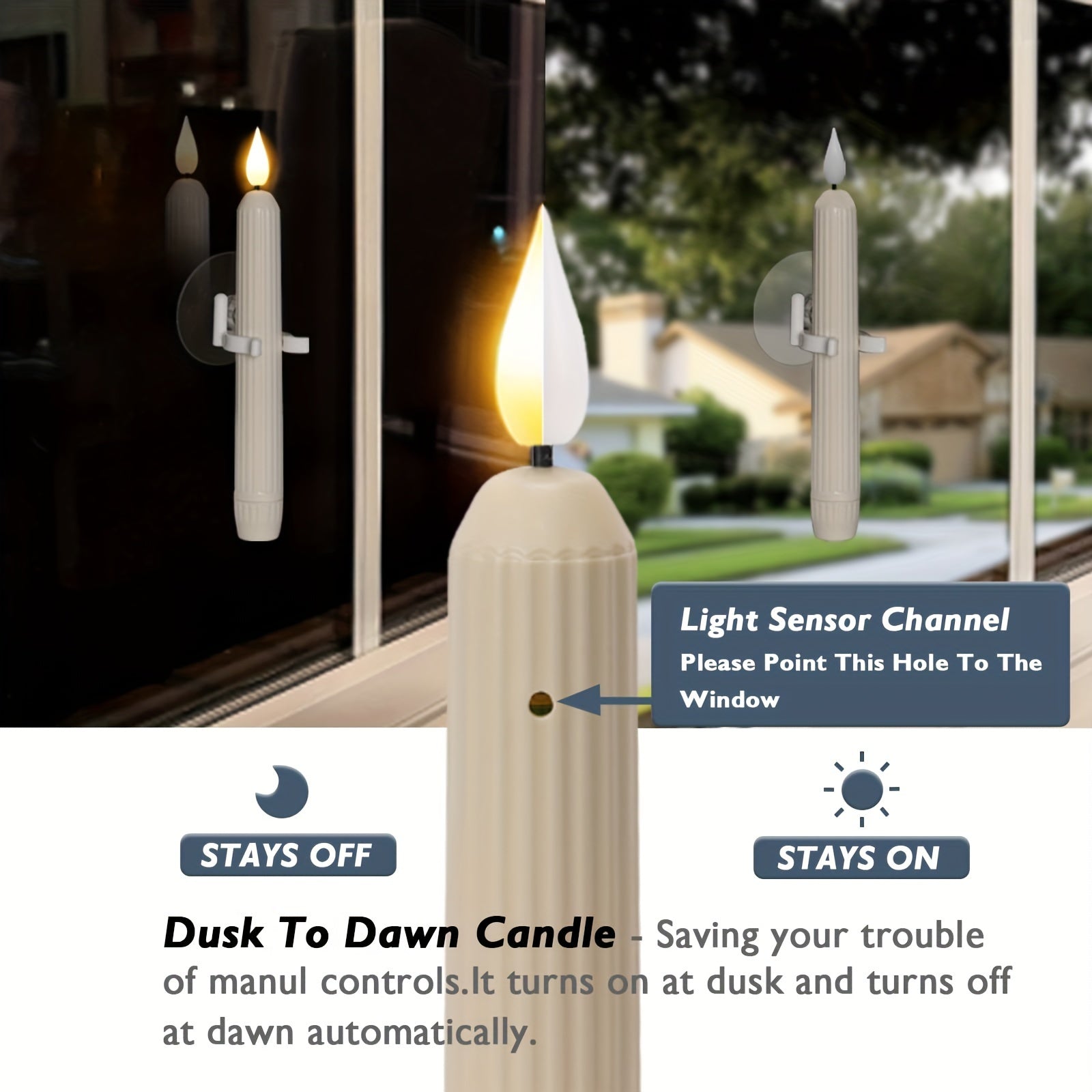6PCS Dusk to Dawn Window Candles with Sensor - Ivory LED Flameless Taper Candlesticks