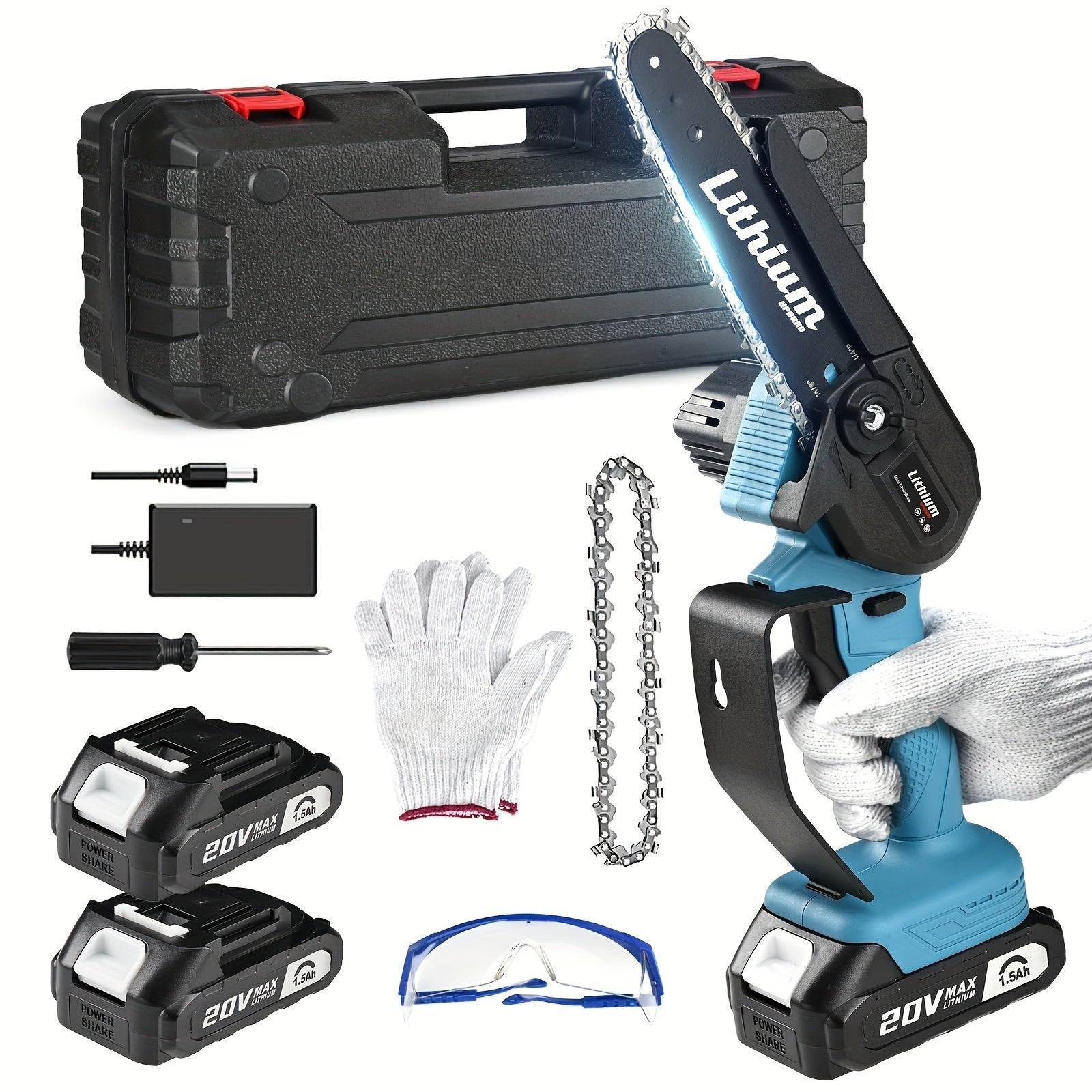 Compact Cordless Chainsaw - Rechargeable Handheld Pruning Tool with Dual Batteries
