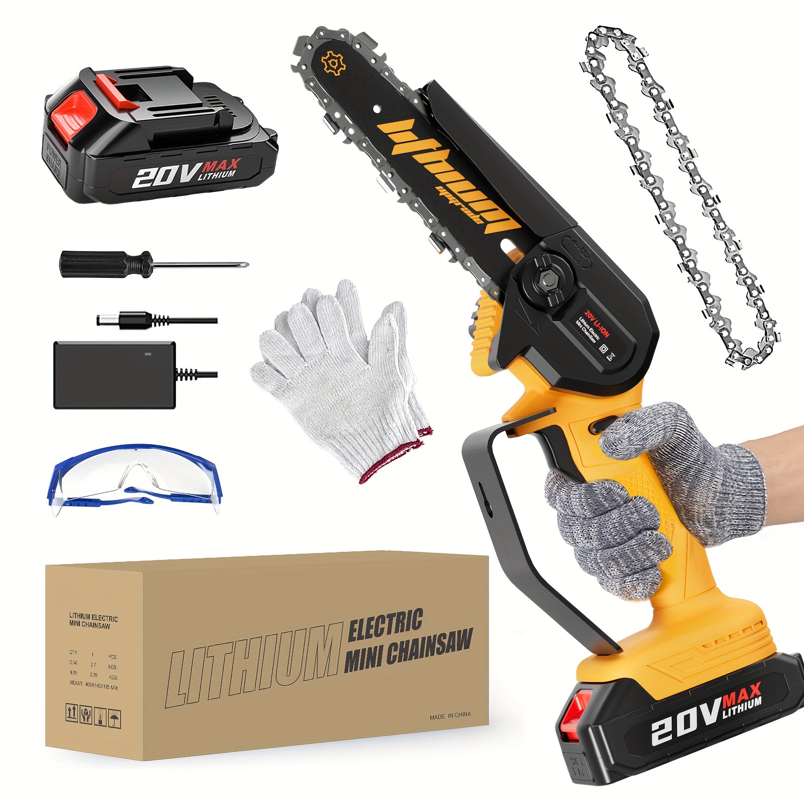 Compact Cordless Chainsaw - Rechargeable Handheld Pruning Tool with Dual Batteries