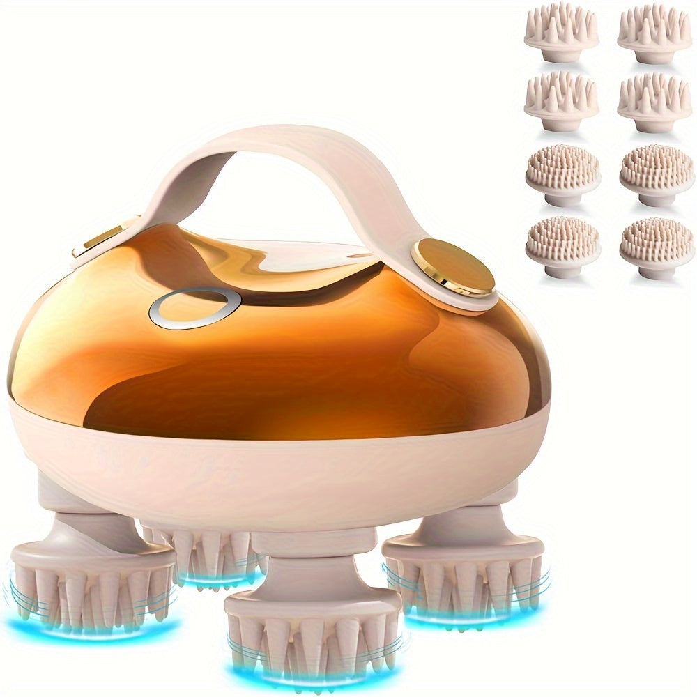 Rechargeable Electric Scalp Massager - Handheld with 8 Detachable Claws