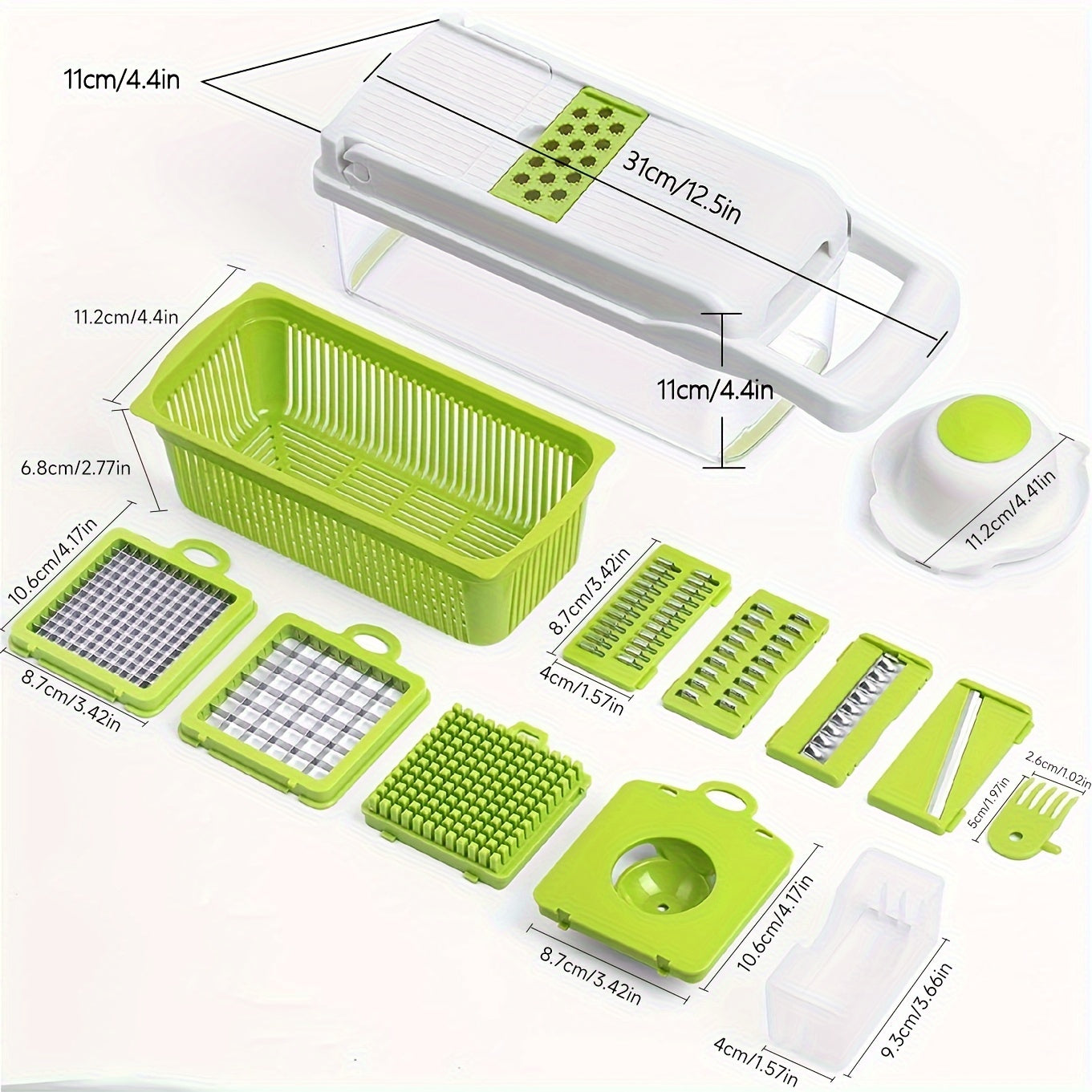 16PCS Vegetable Slicer & Chopper - Interchangeable Blades for Easy Cutting