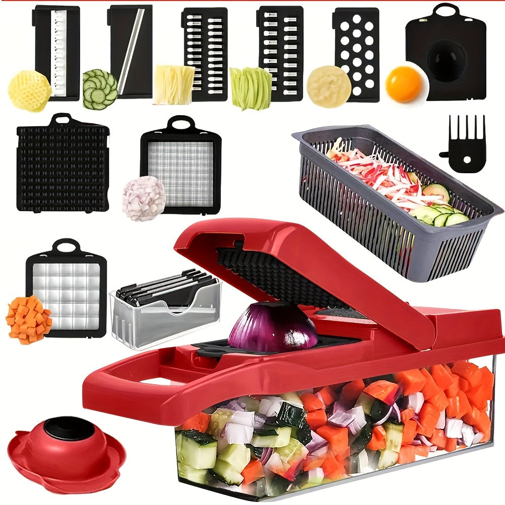 16PCS Vegetable Slicer & Chopper - Interchangeable Blades for Easy Cutting