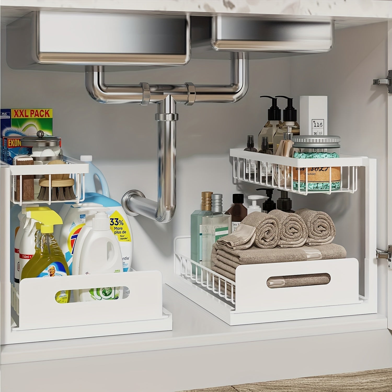 2-Tier Under Sink Organizer – Pull-Out Storage Shelf