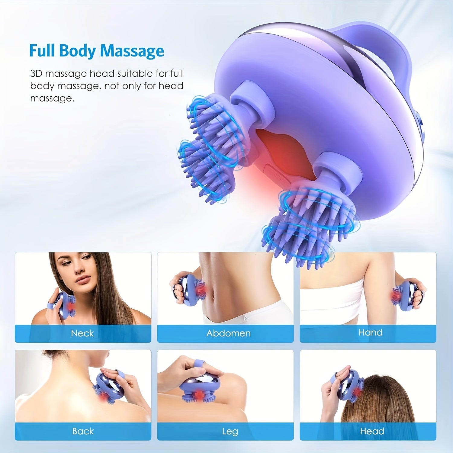 Rechargeable Electric Scalp Massager - Handheld with 8 Detachable Claws