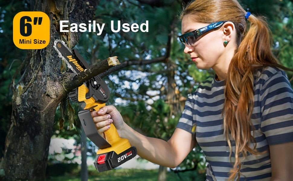 Compact Cordless Chainsaw - Rechargeable Handheld Pruning Tool with Dual Batteries