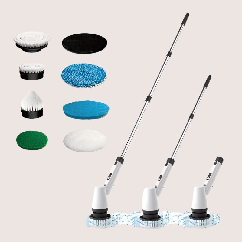 Electric Spin Scrubber – Cordless Shower Cleaning Brush with 8 Heads, 3 Speeds, Adjustable Handle, Voice Broadcast