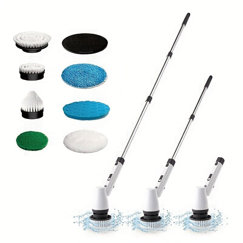Electric Spin Scrubber – Cordless Shower Cleaning Brush with 8 Heads, 3 Speeds, Adjustable Handle, Voice Broadcast
