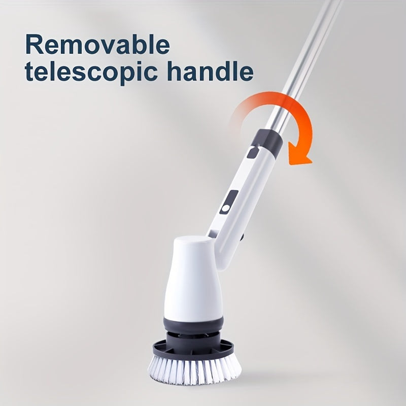 Electric Spin Scrubber – Cordless Shower Cleaning Brush with 8 Heads, 3 Speeds, Adjustable Handle, Voice Broadcast