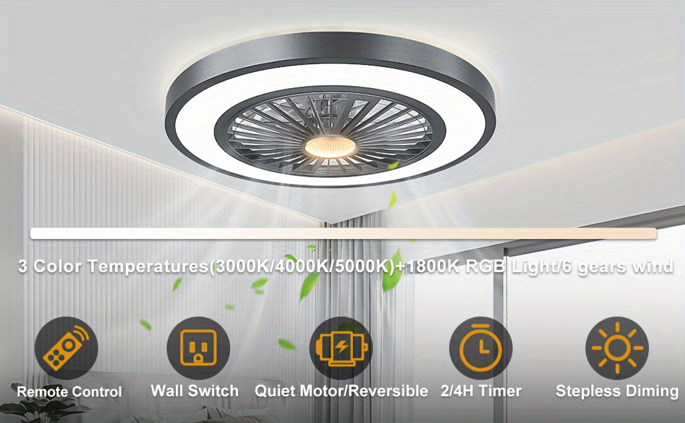 Ceiling Fan with Lights & Remote - Stepless Dimmable, DC Motor