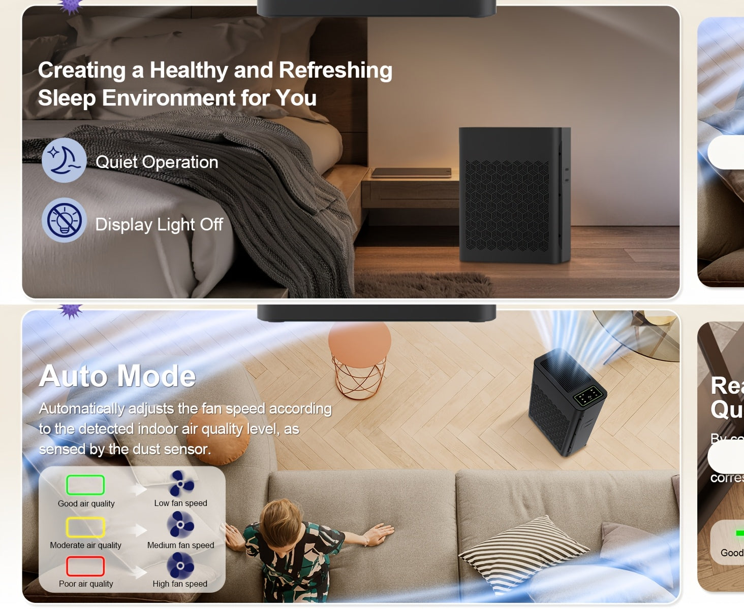 Air Purifier with Auto Mode & Timer - Bedroom Use