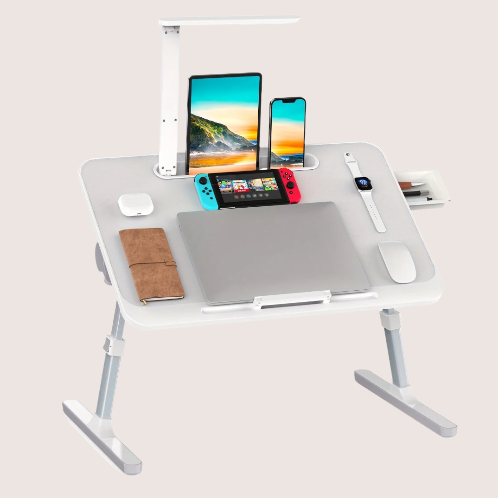 Laptop Desk with LED Lamp - Perfect for Bed & Study