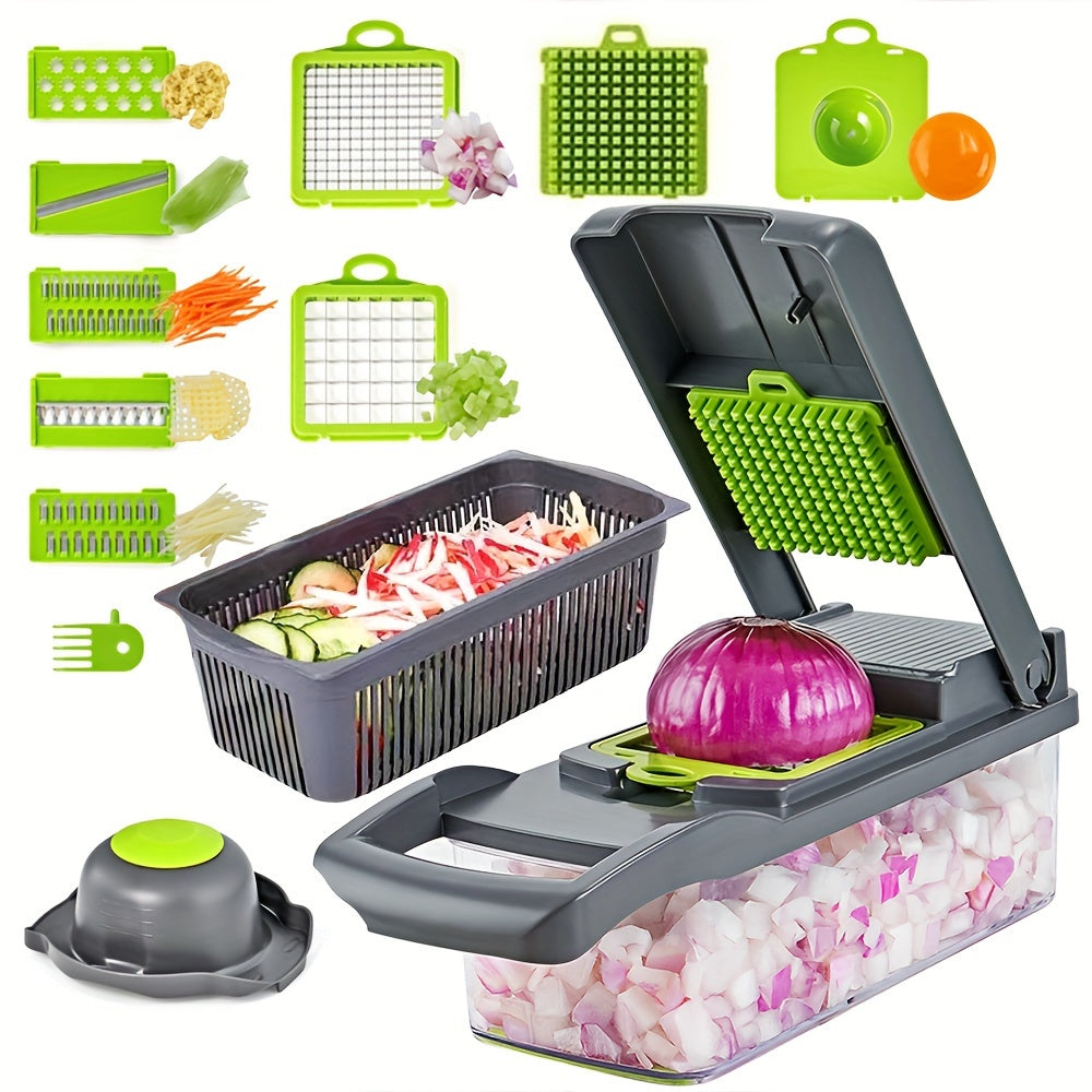 16PCS Vegetable Slicer & Chopper - Interchangeable Blades for Easy Cutting