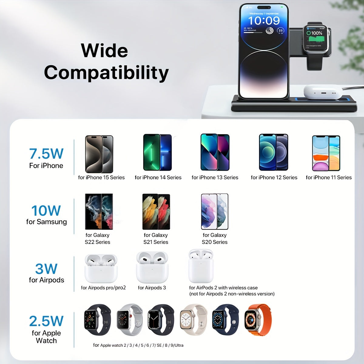 3-in-1 Wireless Charger - Portable Fast Charging for iPhone, Apple Watch & AirPod