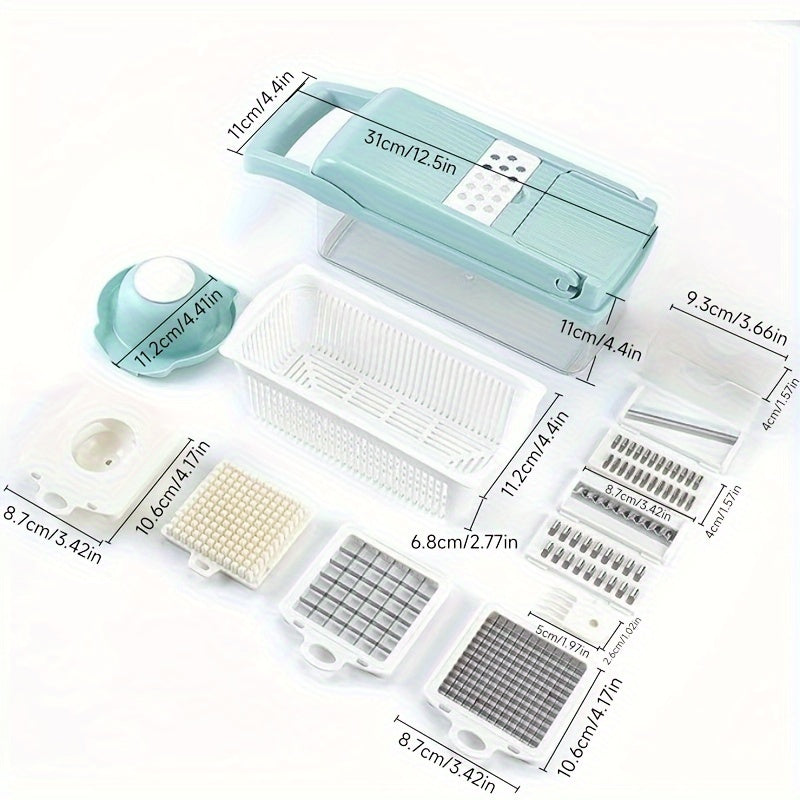 16PCS Vegetable Slicer & Chopper - Interchangeable Blades for Easy Cutting