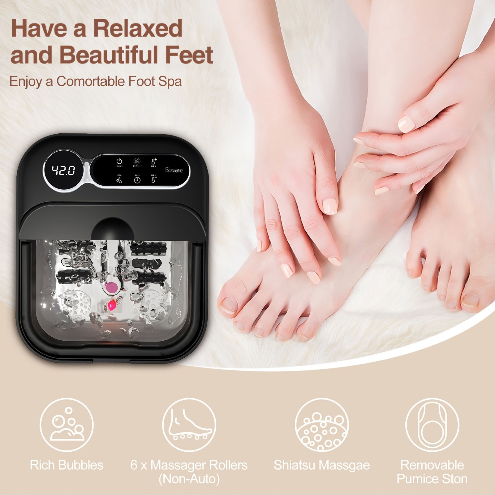 Collapsible Foot Spa with Heater - Massager, Bubbles, and Temperature Control