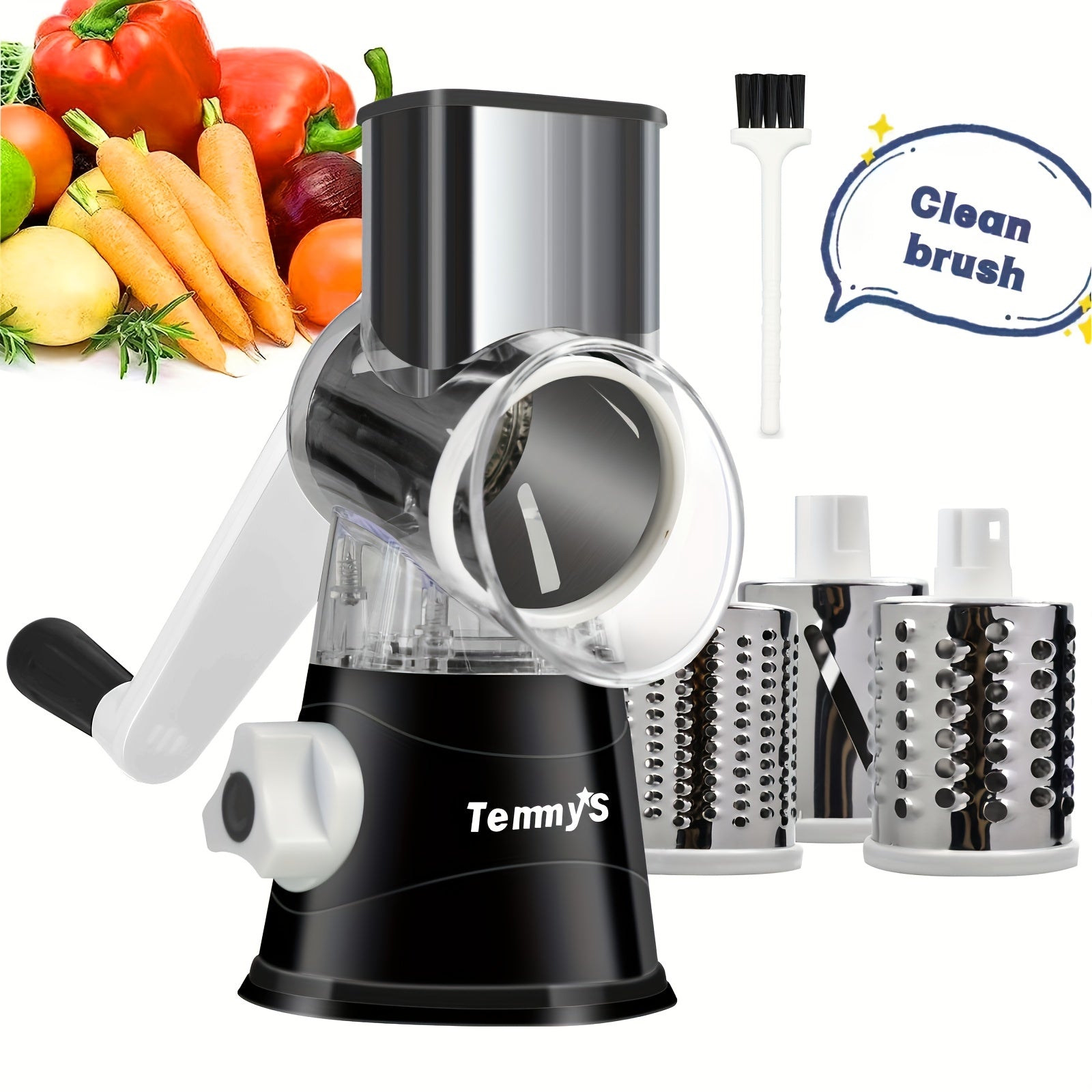 Easy-Clean Rotary Cheese Grater & Vegetable Shredder