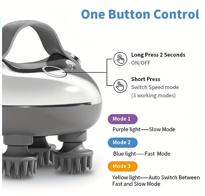 Rechargeable Electric Scalp Massager - Handheld with 8 Detachable Claws