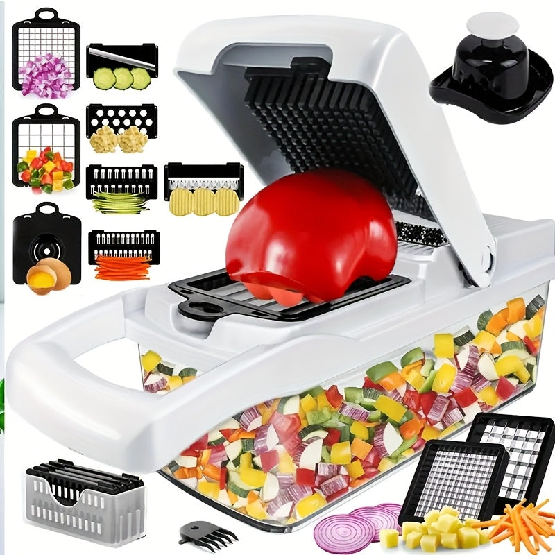 16PCS Vegetable Slicer & Chopper - Interchangeable Blades for Easy Cutting