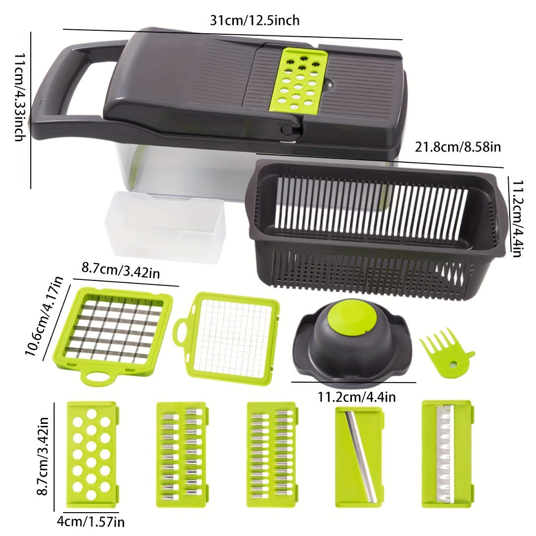 16PCS Vegetable Slicer & Chopper - Interchangeable Blades for Easy Cutting