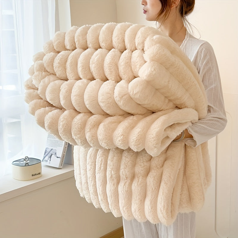 Faux Rabbit Fur Blanket - Cozy Throw for Couch, Bed, Office & Travel
