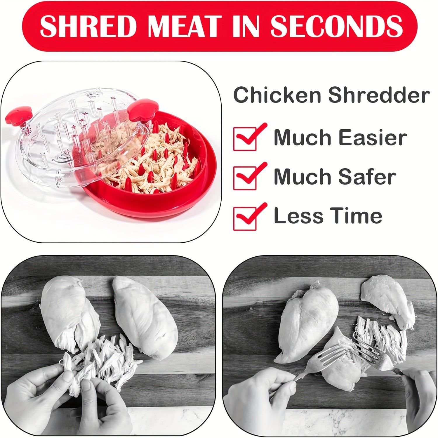Meat Shredder with Transparent Lid - Chicken & Beef Shredder Tool with Cleaning Brush