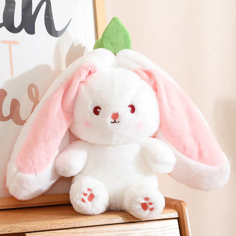 Cute Bunny Plush Doll - Reversible Strawberry Design for Kids Gift