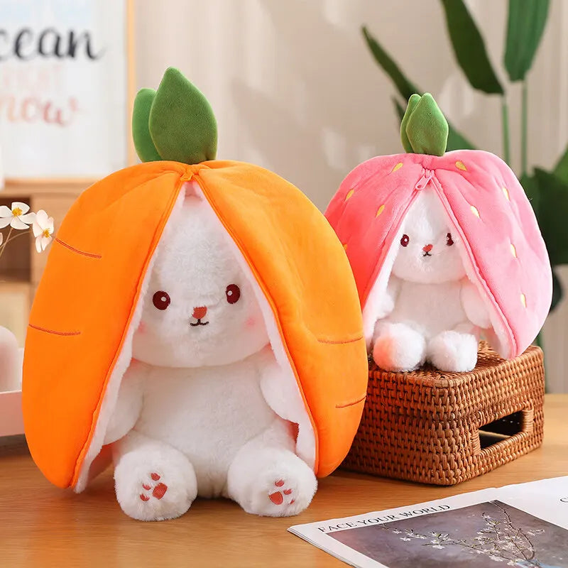 Cute Bunny Plush Doll - Reversible Strawberry Design for Kids Gift