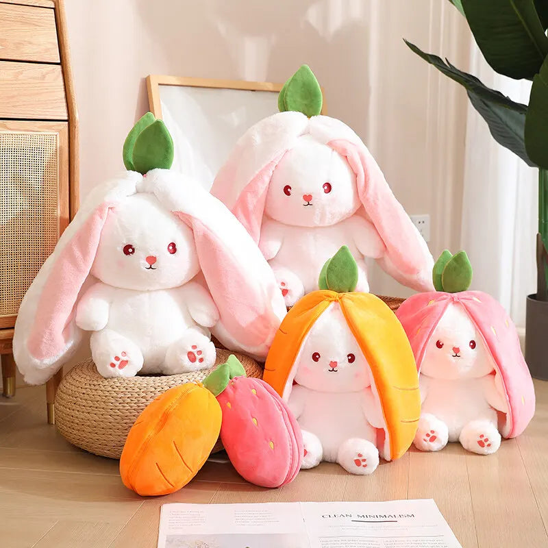 Cute Bunny Plush Doll - Reversible Strawberry Design for Kids Gift