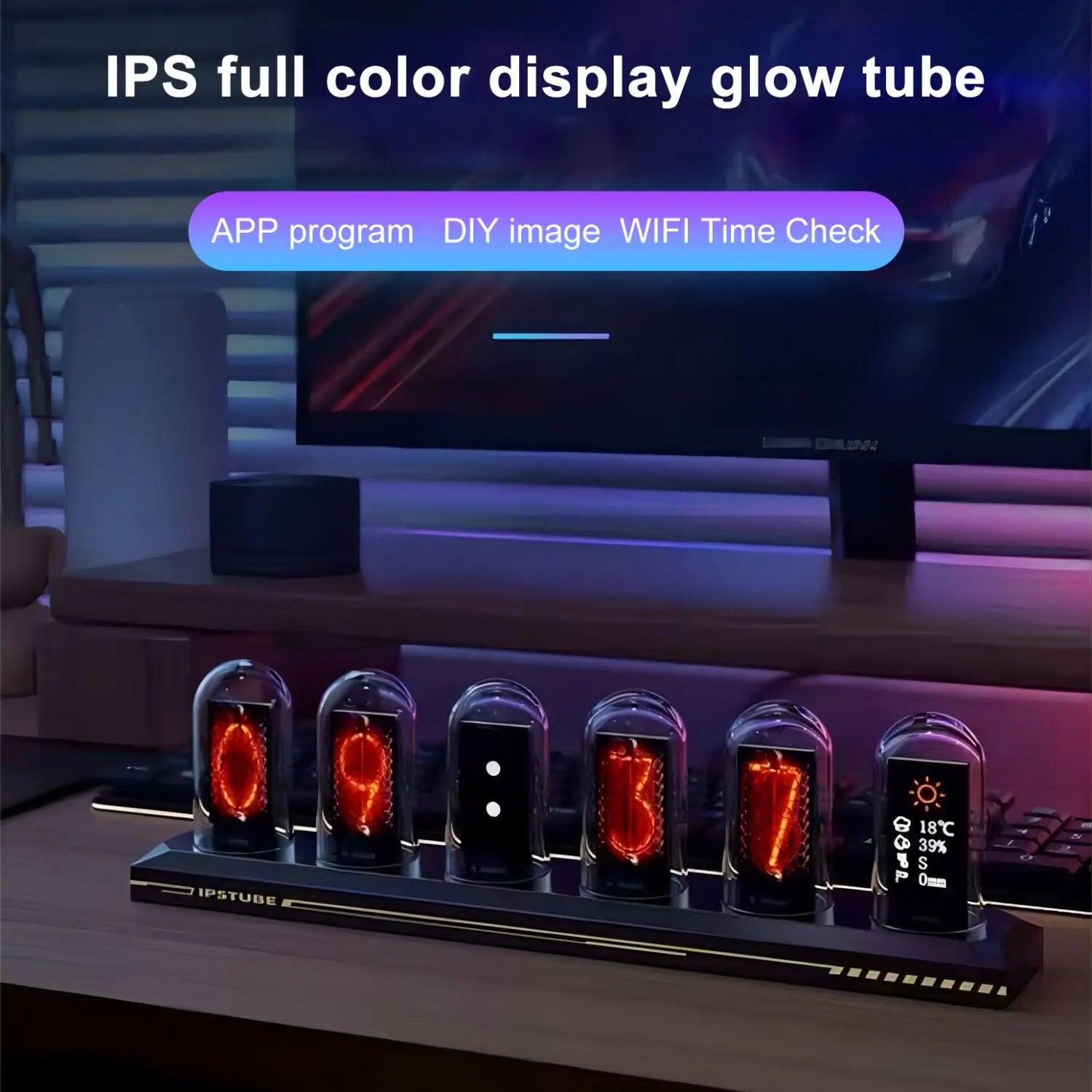 LED Nixie Tube Clock -Analog Digital Night Light for Desk & Gaming