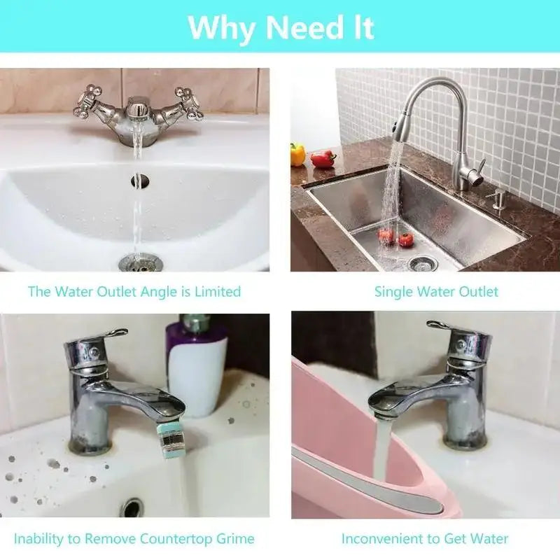 Rotating Faucet Aerator - Plastic Splash Filter with Extender for Kitchen Taps