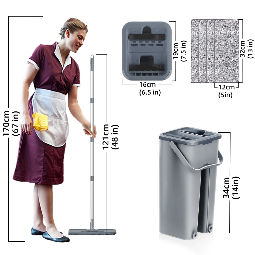 Flat Floor Mop and Bucket - Professional Cleaning System for Home Use