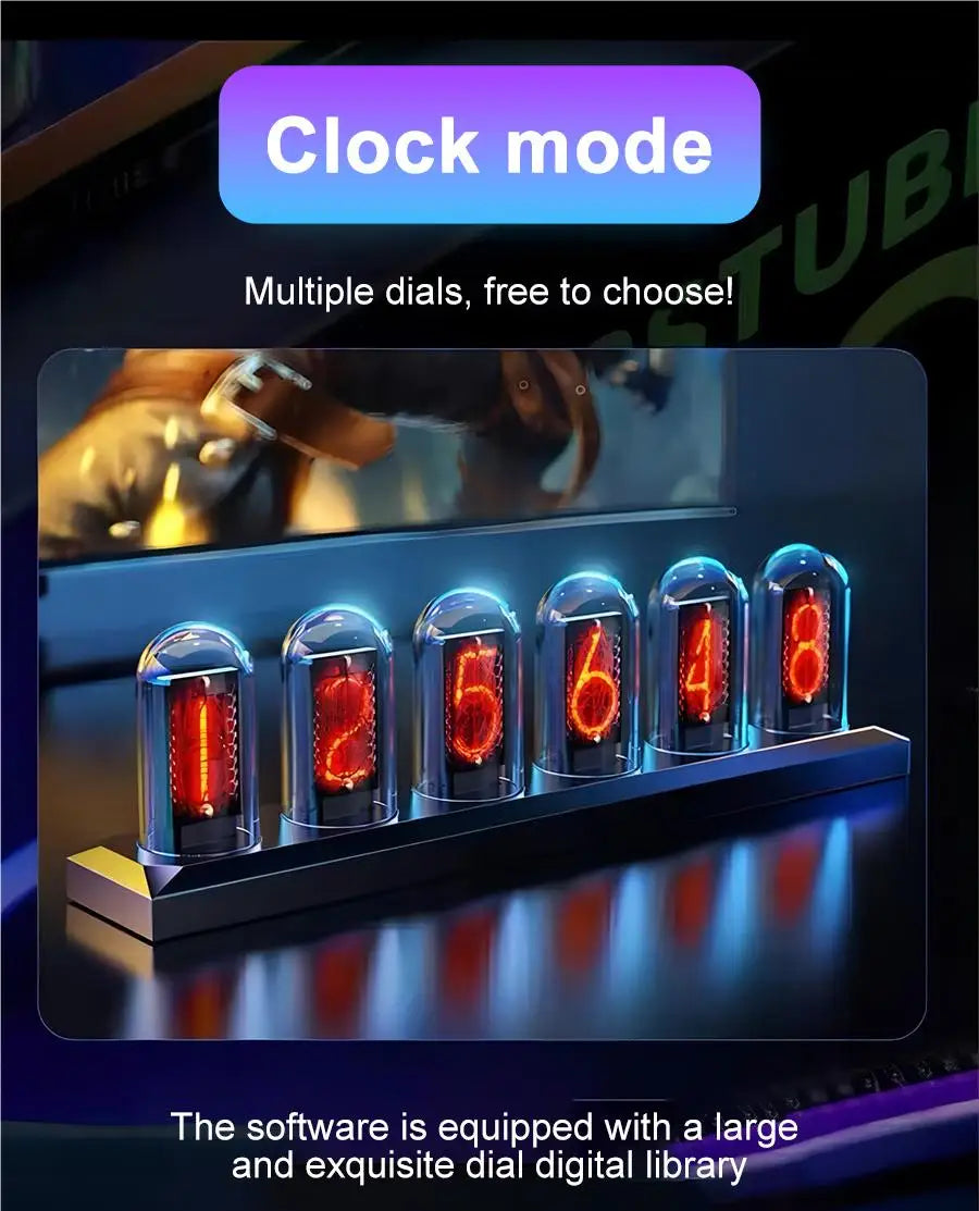LED Nixie Tube Clock -Analog Digital Night Light for Desk & Gaming