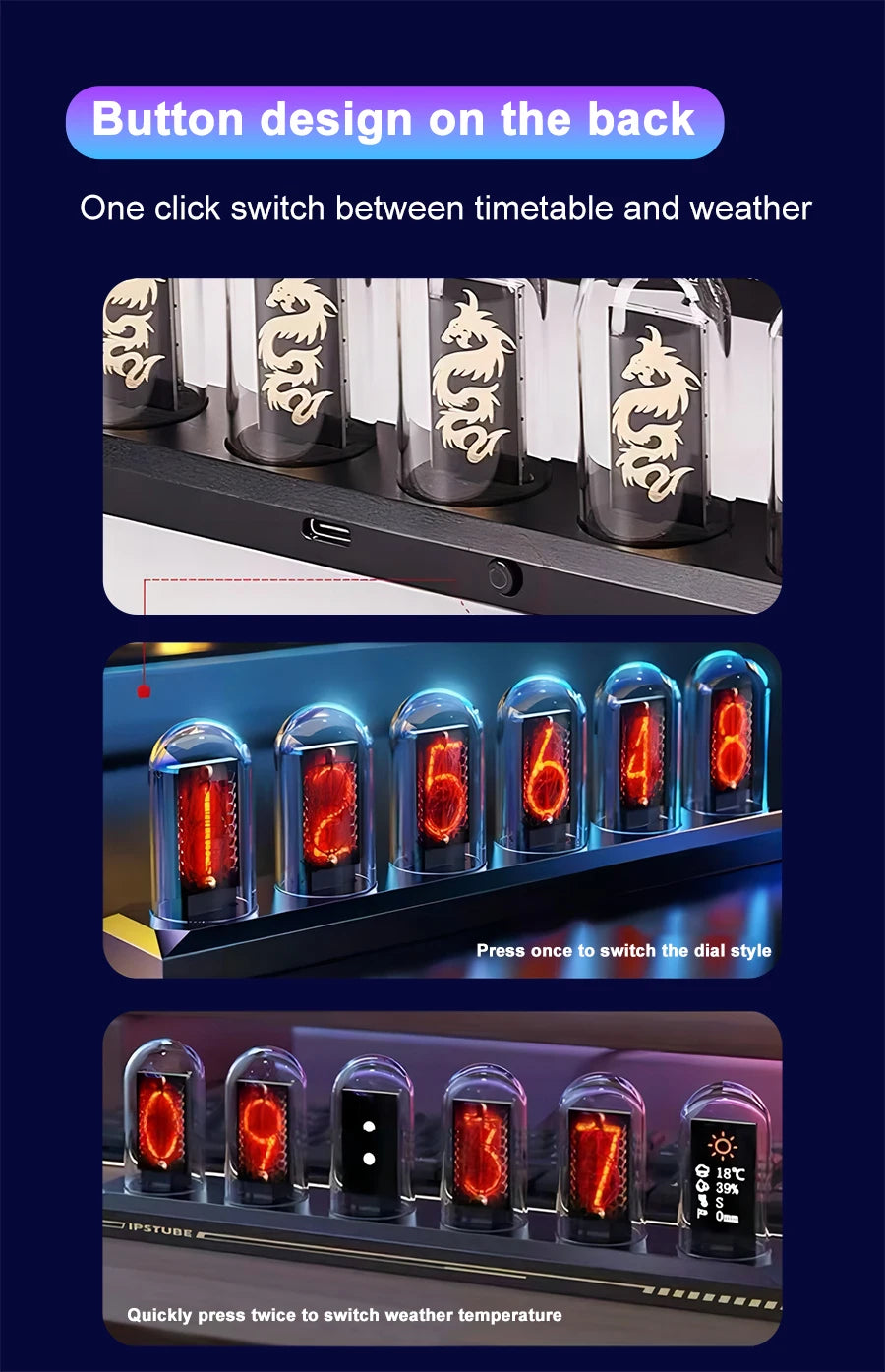 LED Nixie Tube Clock -Analog Digital Night Light for Desk & Gaming