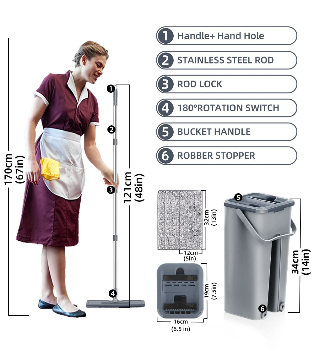 Flat Floor Mop and Bucket - Professional Cleaning System for Home Use